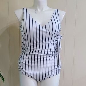 Tempotrek Maternity Swimsuit One Piece Elegant V Neck Pregnancy Swimwear Tie XXL